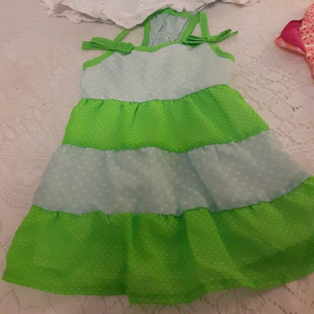 Lot of 4 Martha Steward (M) Dog Dresses. Green, Pink, Yellow & White Eyelet.